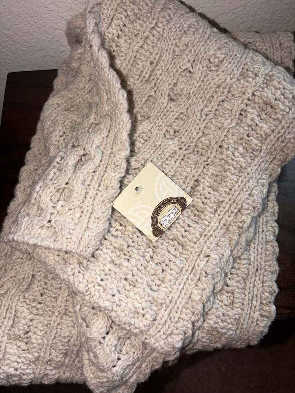 Aran Sweater Market Wool Cashmere Knit Large Scarf